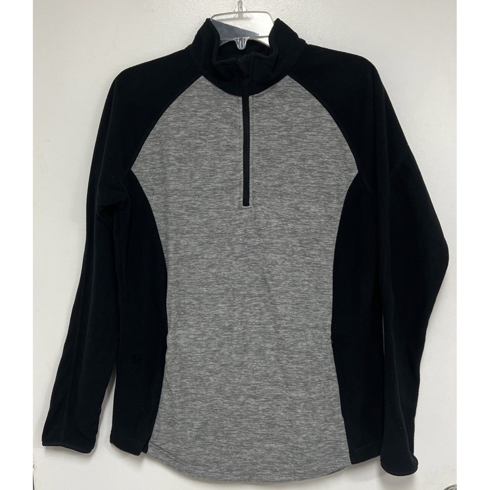 BCG Micro Fleece Pullover 1/4 Zip Pockets Gray And Black Women's Large